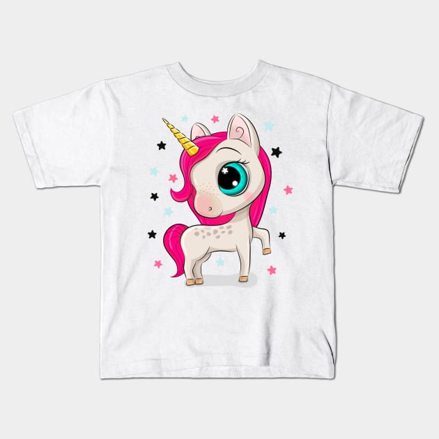 Cute Unicorn Kids T-Shirt by Reginast777